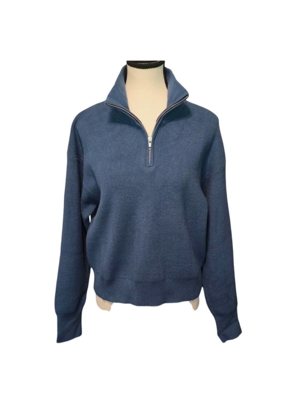 Stitches + Stripes Long Sleeve Pullover Blue Half Zip Ribbed Sweater NWT Size XL